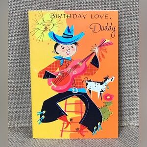 Vintage Cowboy Playing Guitar Used Birthday Card Western Funny Junk Journaling